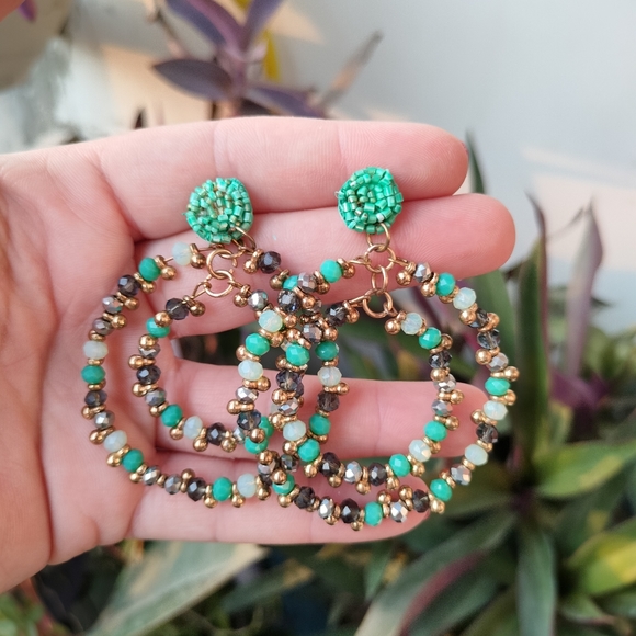 🐦The Mosaic Collection🐦Turquoise and Gold Boho Beaded Earrings - Picture 16 of 16